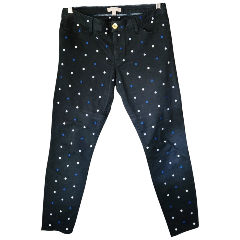 Banana Republic Polka Dot Skinny Ankle Pants Navy blue Low Rise Embroidered 29‎